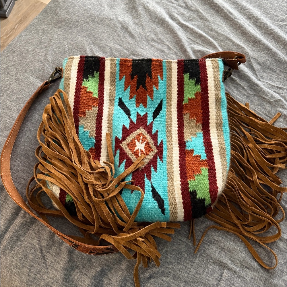 American Darling Southwest Fringe Crossbody Bag - Turquoise and Brown - Picture 6 of 8